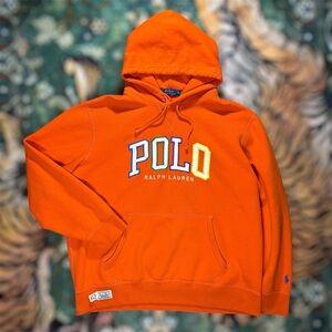 Polo Ralph Lauren Fleece Logo Hoodie Pullover Embroidered Orange Mens XL
